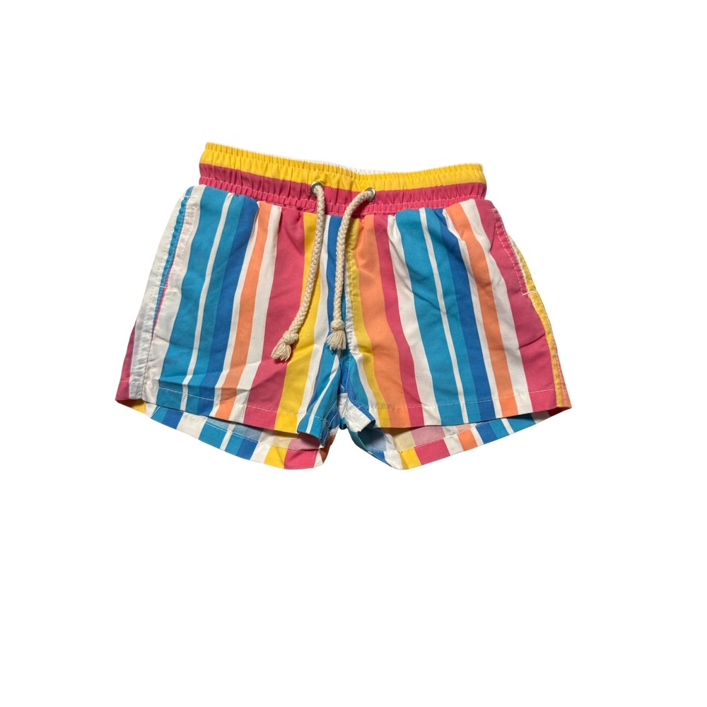 Havacoa Toddler SZ 3/4T Boy Swim Shorts Vibrant Retro Rainbow Stripes Drawstring